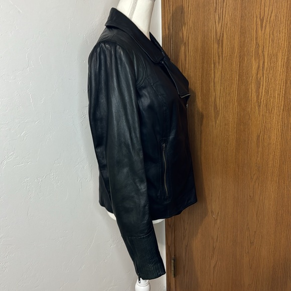 Trouvé black leather moto jacket with blue quilted inside L - Picture 2 of 12